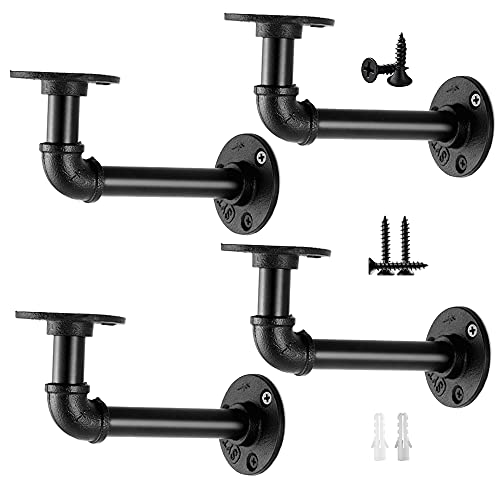 Serplex 4Pcs Wall Shelf Brackets with Screws Metallic Retro Industrial Pipe Style L-shaped Shelf Brackets Multipurpose Brackets for Wall Shelves, Bookshelf, Planter Shelf Serplex 4Pcs Wall Shelf Brackets with Screws Metallic Retro Industrial Pipe Style L-shaped Shelf Brackets Multipurpose Brackets for Wall Shelves, Bookshelf, Planter Shelf
